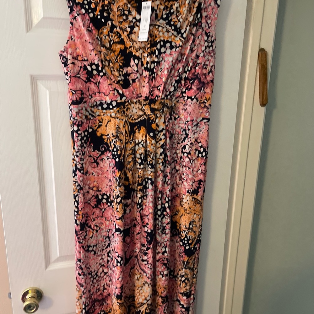 Chico's Navy and Orange Patterned Dress
